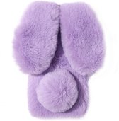 Casies Bunny telefoonhoesje - Apple iPhone 7/8 Plus - Paars - konijnen hoesje softcase - Pluche / Fluffy