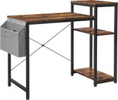 Homestoreking computertafel met planken en zijvak - bruin met zwart metalen frame