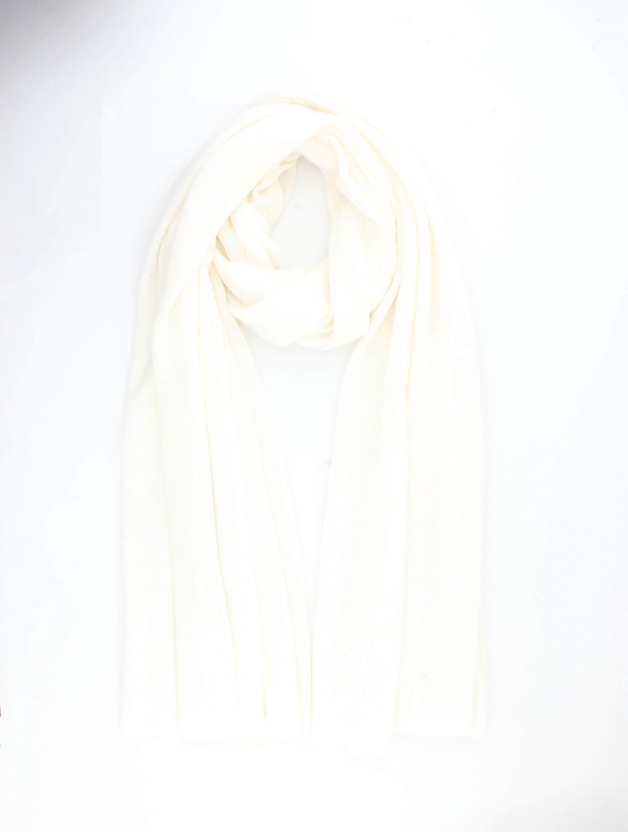 Colette 100% Organic Cashmere Scarf-valentijn cadeautje voor hem-Omslagdoek- Fijn gebreide kasjmere sjaal-Off white
