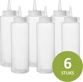 Veluw® Doseerfles Knijpfles - Garneerfles - Sausfles - Spuitfles - Beslagspuit - Doseerspuit - Transparant - 200ml - Ø5x(H)18,5cm ( Set van 6 )