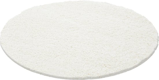 Tapijtenloods Basic Rond Shaggy vloerkleed Creme Hoogpolig- 80 CM ROND