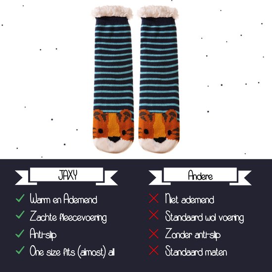 JAXY - Huissokken Dames - Verwarmde Sokken - Anti Slip Sokken - Huissokken - Bedsokken - Warme Sokken - Kerstcadeau Voor Vrouwen - Thermosokken - Dikke Sokken - Fluffy Sokken - Kerstsokken Dames en Heren - Tijger - JAXY