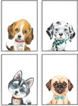 No Filter - Honden posters – 4 posters 30x40 cm – Kinderkamer decoratie - Dieren posters