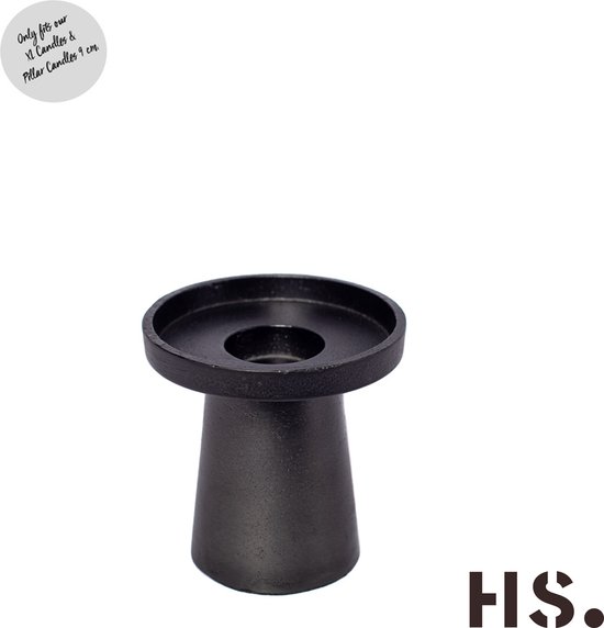 Home Society - Bougeoir XL bougie ou bougie pilier - Métal - Zwart - 10,5 cm de haut