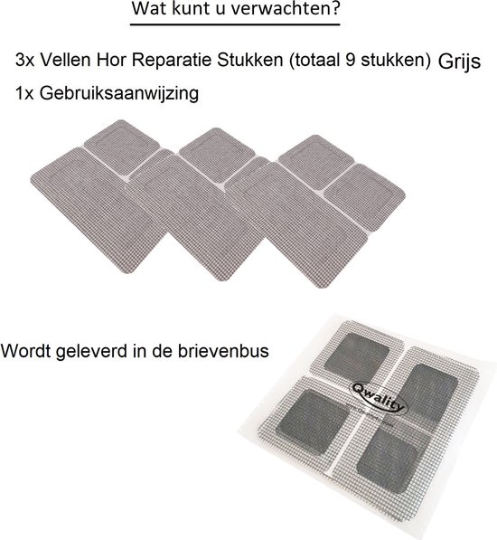 Hor Reparatie Tape Stukken - 3x Vellen (9 stukken) - Hor Reparatietape - Grijs – Qwality - Qwality
