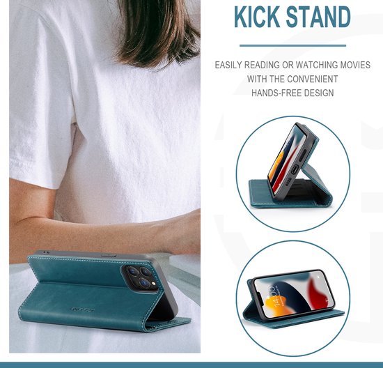 Bookcase de Luxe en cuir PU pour Apple iPhone 13 Pro | Étui en cuir de haute qualité | Étui portefeuille en cuir | Titulaire de la carte | Porte-monnaie | Bleu