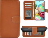 Samsung Galaxy A52 hoesje - 5G - Bookcase - Samsung A52s 5G hoesje - Wallet Book Case Echt Leer Cognac Bruin Cover