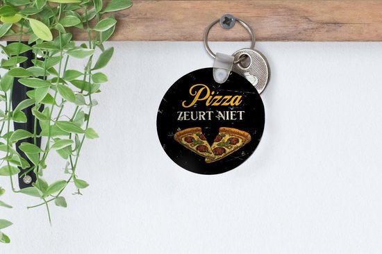 Porte-clés - Pizza - Citations - Zwart - Plastique - Rond - Cadeau pour Femme - Cadeau pour Mari