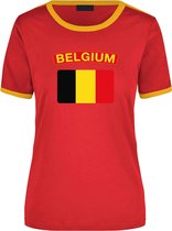 Belgium rood/geel ringer t-shirt Belgie met vlag - dames - landen shirt - Belgische fan / supporter kleding L