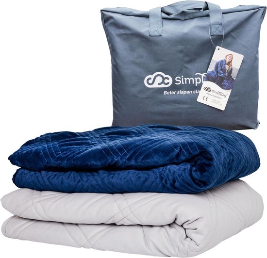 Verzwaringsdeken Set 10 KG Weighted Blanket Beter Slapen – Wasbare Warme Hoes – 200 x 140 – Donkerblauw
