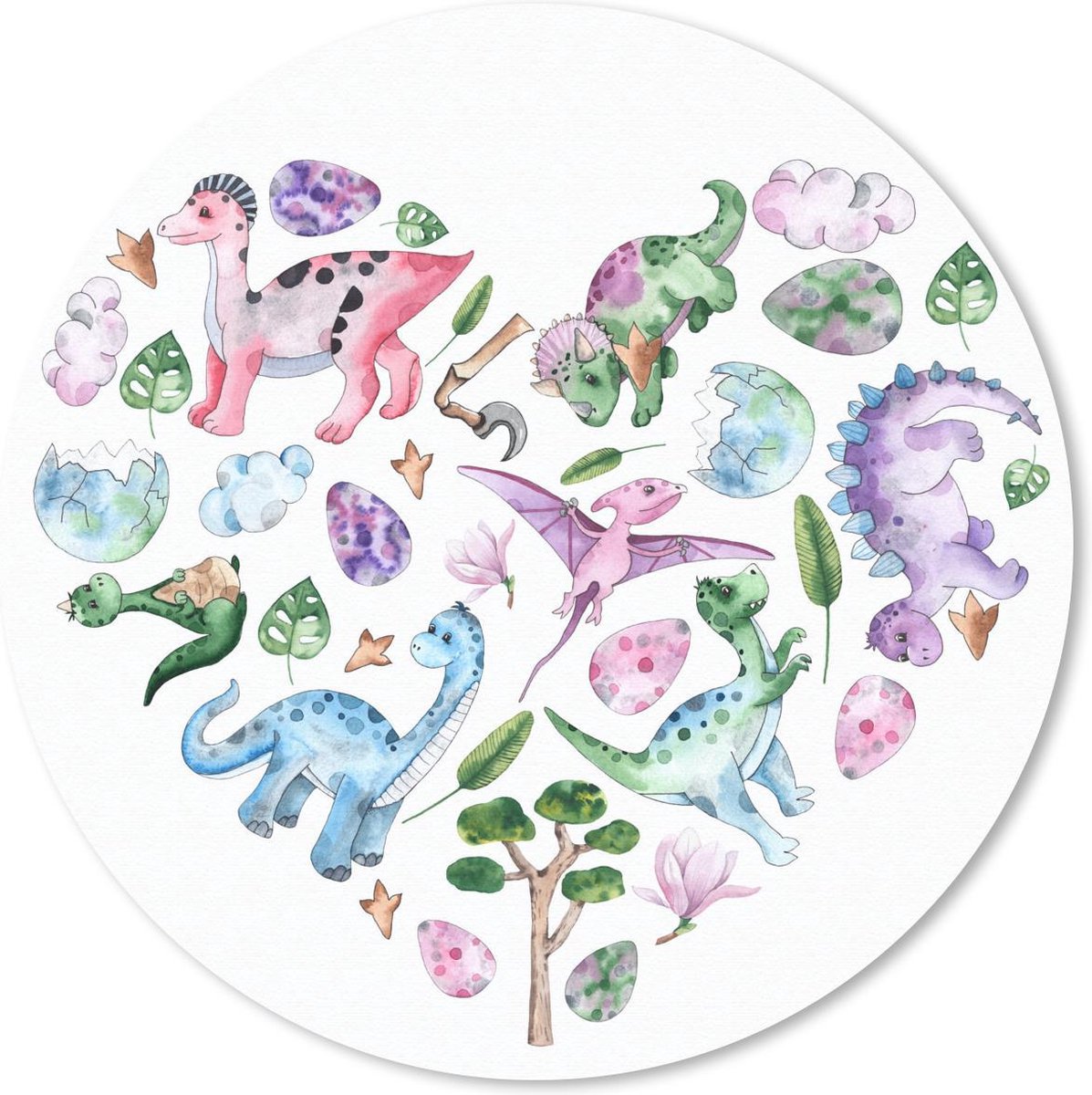 Muismat rond 50x50 cm - Mousepad Kinderkamer - Hart - Dinosaurus - Meisjes - Kinderen - Roze - Ronde muismatten