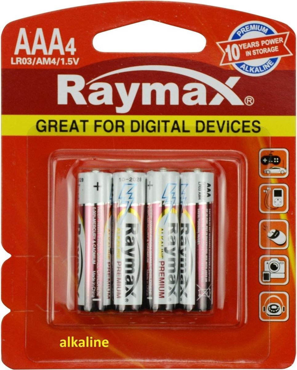 Raymax AAA Batterijen - LR03 - Alkaline - 4 Stuks