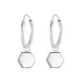 Joy|S - Zilveren hexagon bedel oorbellen - 6 kanten - oorringen