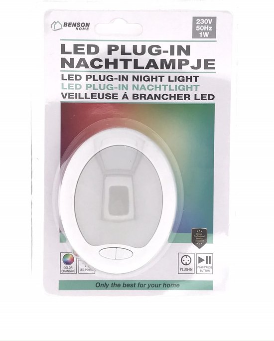 Nachtlampje LED | Gekleurd licht | Nachtlamp stopcontact | Nachtlamp voor volwassenen | Nachtlampjes - Benson