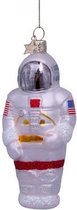 Glazen kerst decoratie wit/zilveren astronaut H12cm