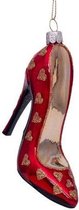 Ornament glass red opal high heel w/gold heart print H10cm
