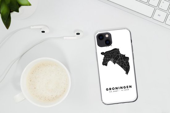 Coque iPhone 13 mini - Groningue - Carte - Zwart - Wit - Siliconen