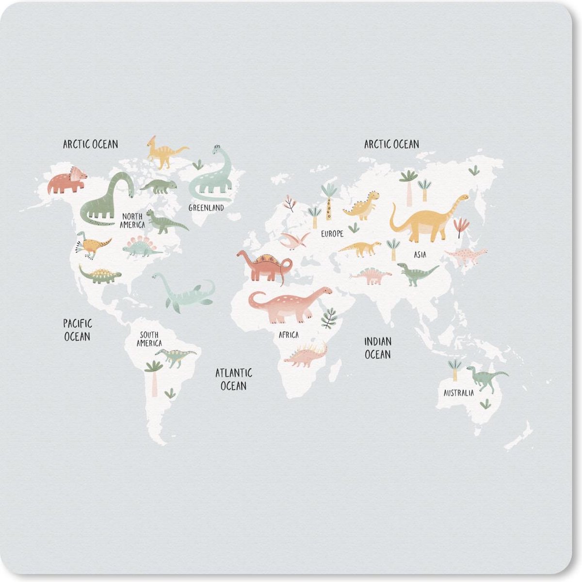 Muismat 30x30 cm - Mousepad Kaart - Kind - Dino - Muismatten