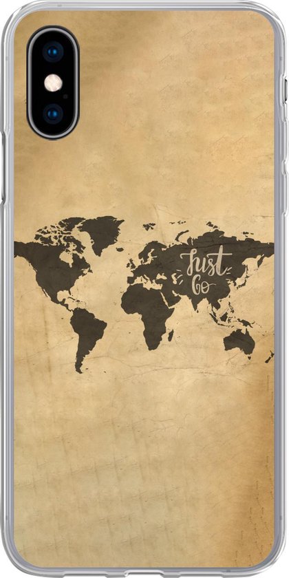 Retentie Aan boord schrijven iPhone X hoesje - Wereldkaart - Kaart - Spreuken - Siliconen Telefoonhoesje  | bol.com