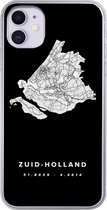 Geschikt voor iPhone 11 hoesje - Zuid-Holland - Kaart - Zwart - Siliconen Telefoonhoesje