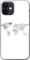 Geschikt voor iPhone 12 hoesje - Wereldkaart - Groen - Grijs - Siliconen Telefoonhoesje