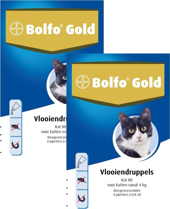 Bolfo Gold Kat 80 - Anti vlooienmiddel - 2 x 4 stuks Van 4 Kg