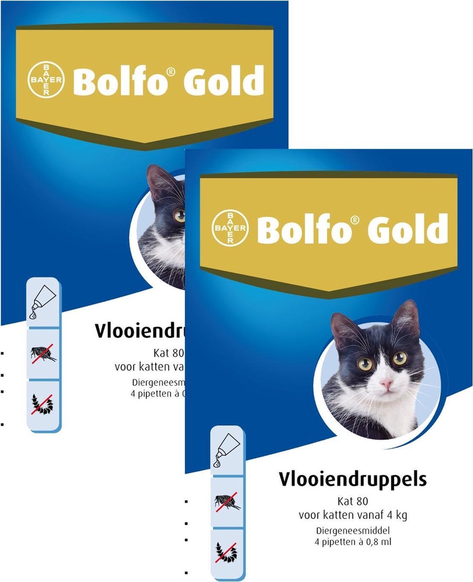 Bolfo Gold Kat 80 – Anti Vlooienmiddel – 2 X 4 Stuks Van 4 Kg
