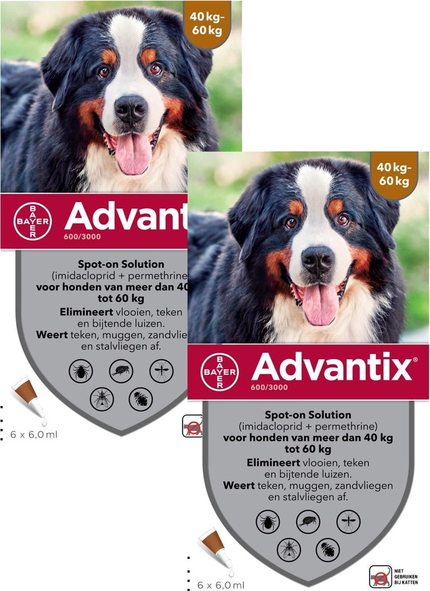 Bayer Advantix Vlooien & Teken Pipetten - Hond 40 tot 60kg - 2 x 6 stuks