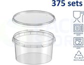 375 x Récipients en plastique ronds avec couvercle - ø 95 mm 240 ml - transparents adaptés au congélateur, micro-ondes et lave-vaisselle - Directement du producteur néerlandais