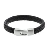 The Jewelry Collection For Men Armband Leer 11 mm 21,5 cm - Staal