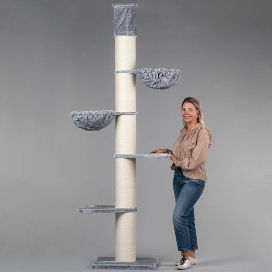 Krabpaal Plafondhoog voor Grote Katten Maine Coon Tower Lichtgrijs Grijs van RHRQuality