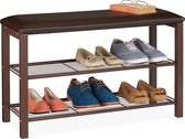 Relaxdays schoenenbank hal -  metalen schoenenrek - met 2 etages - schoenenrek met bankje
