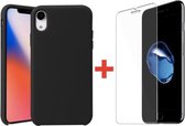 Iphone XR-hoesje Zwart siliconen + gehard glas Tikawi [Soft Gel] [Hoge bescherming] [Anti-kras] [Dun en licht]