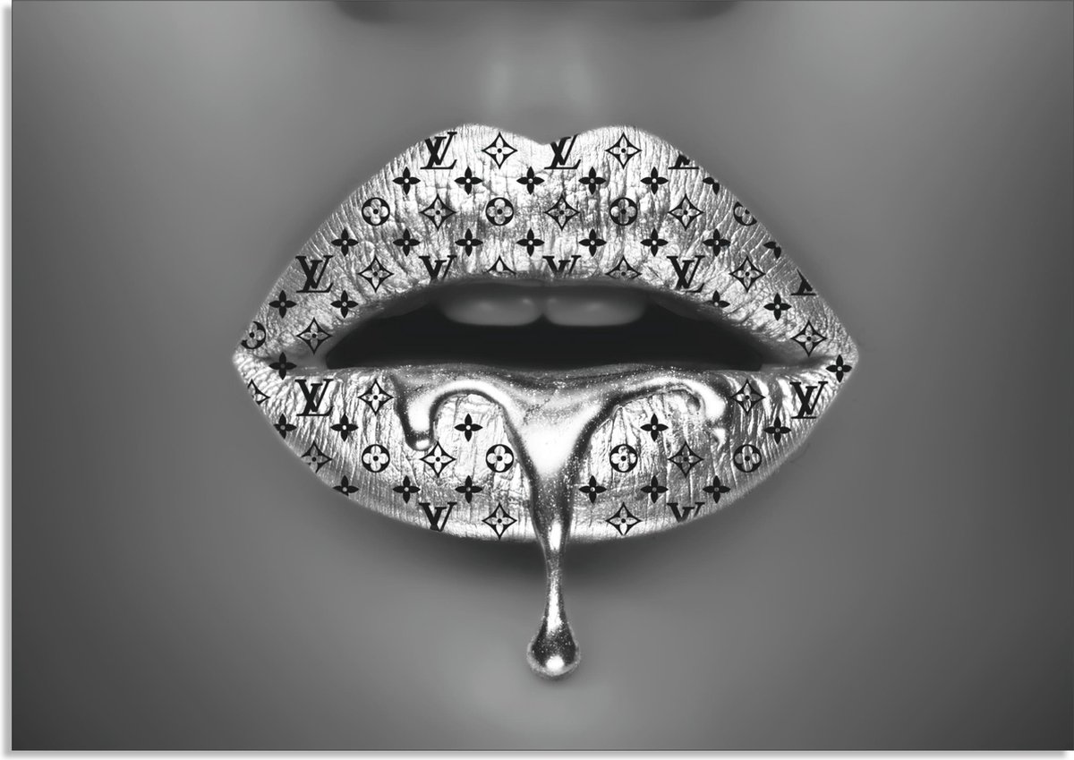 Schilderij Woonkamer - Canvas schilderij - LV Zilver Lips - 75 x 100 cm - zilver - PosterGuru
