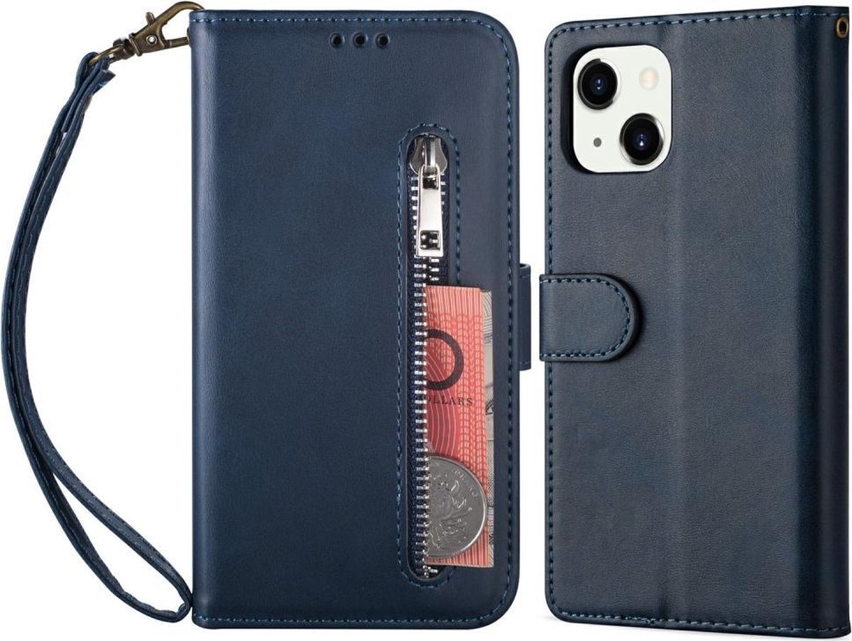 Portemonnee blauw wallet book-case rits hoesje iPhone 13 mini