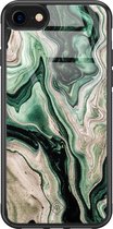 iPhone 8/7 hoesje glass - Groen marmer / Marble | Apple iPhone 8 case | Hardcase backcover zwart