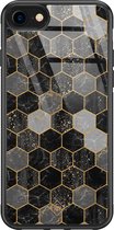 iPhone SE 2020 hoesje glass - Hexagons zwart | Apple iPhone SE (2020) case | Hardcase backcover zwart