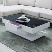 Hoogglans salontafel met opbergruimte  2-lade moderne 100 x 60 x 35 cm zwart 8mm gehard temperd glas bovenzijde tafel voor woonkamer kantoor