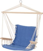 Hangstoel blauw met zitkussen, gemaakt van katoen en hardhout, belastbaar tot 120kg