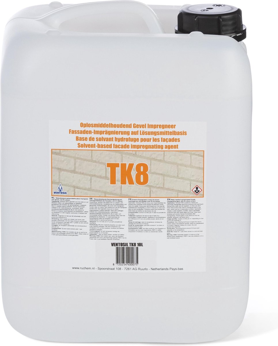 Ventosil TK8 Gevel impregneermiddel 10 liter - Hydrofuge - Voor natuursteen, kalkzandsteen en gebakken gevelstenen - Stenen muur impregneren
