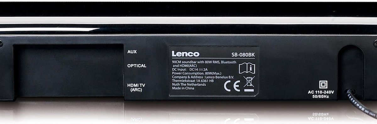 Lenco SB-080BK - Soundbar voor AUX - Zwart - - TV HDMI bol | Bluetooth 