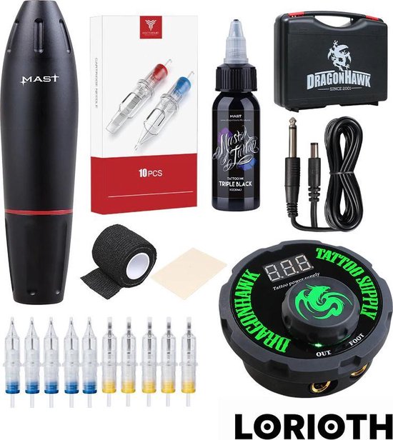 LORIOTH® Tattoo Kit - Machine à tatouer avec encre - Débutant Set Tattoo -  Aiguilles... | bol.com