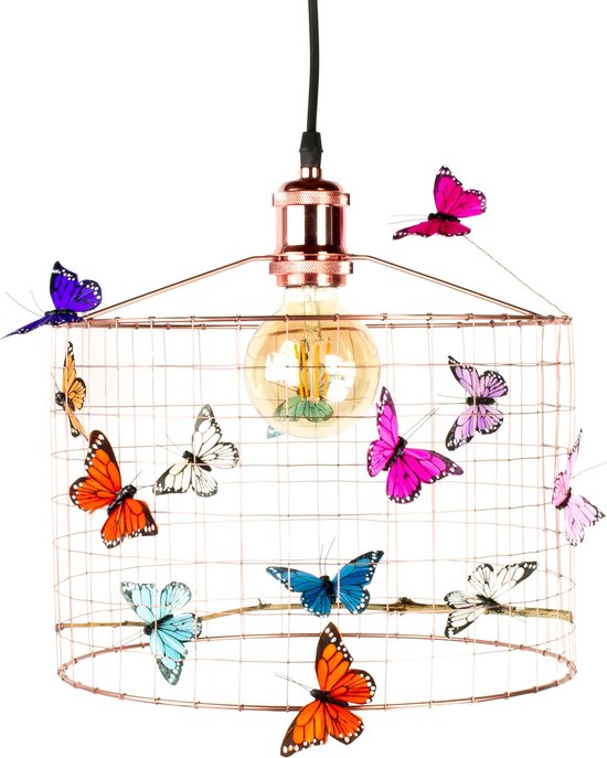 Hanglamp Kinderkamer met Vlinders-KOPER-Kinder hanglampen-Hanglamp kinderkamer koperkleurig-lamp met vlinders-vlinderlamp-lamp babykamer-lamp kinderkamer-lamp meisjeskamer-Ø30cm.