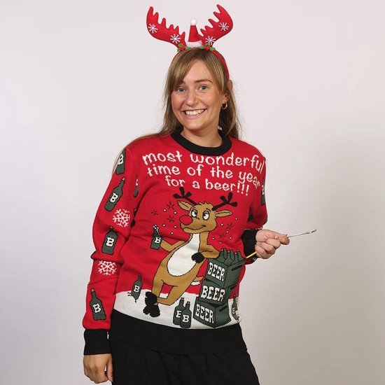 Pull de Noël laid femmes et hommes - Pull de Noël « Moment le Most merveilleux pour une bière » - Pull de Noël pour hommes et femmes Taille L