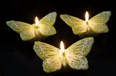 Candles by Milanne, Vlinder figuur kaars in zacht groen, 3 stuks in geschenkdoos - BEKIJK VIDEO