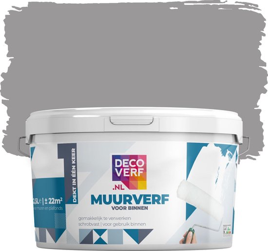 Decoverf muurverf mat, Warmgrijs, 2.5L