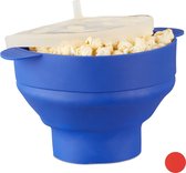 Relaxdays 1x popcorn maker siliconen - voor magnetron - popcorn popper blauw - opvouwbaar