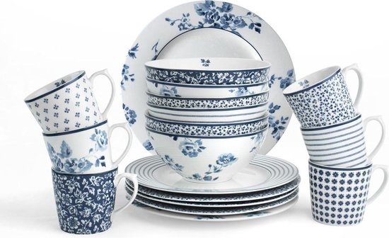 Laura Ashley Blueprint Collectables Serviesset 4 persoons - 18 Delig Servies  | bol.com