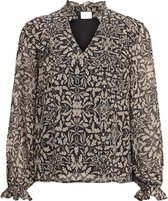 VILA VIURA L/S FLOUNCE TOP/KA/SU Black Print Dames Blouse - Maat 34