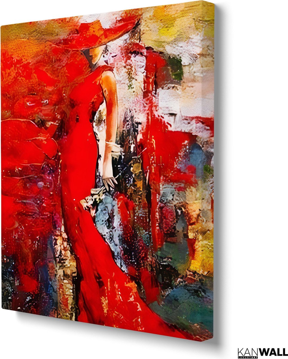 Kanwall - Schilderij - Luxe Woonkamer Slaapkamer Design Art ** Dik! Effect** - Rood - 100 X 75 Cm